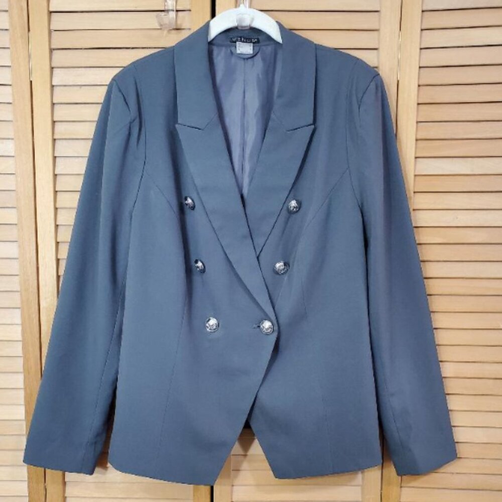 Venus Women's Gray Double Breasted Blazer With Silver Buttons 16